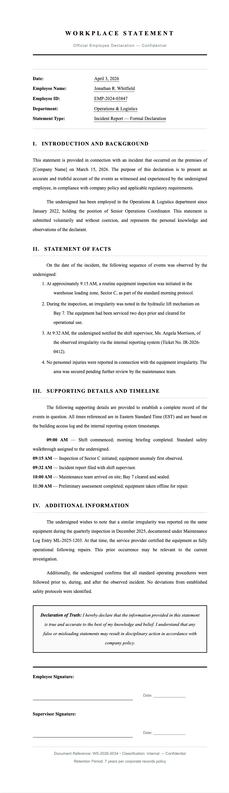 Academic thesis workplace statement